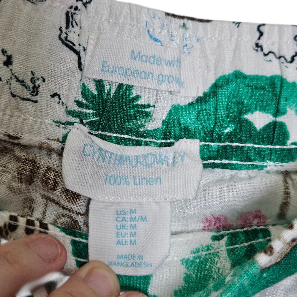 Cynthia Rowley Linen Pants Beach Coastal Print Wide Leg Medium Tropical Vacation - Picture 4 of 9